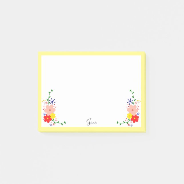 Feminine Decorative Flower Bunch Custom Frame Name Post-it Notes (Front)