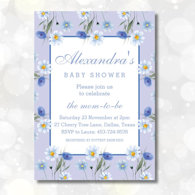 Feminine Dusty Blue Boho Wildflowers Baby Shower Invitation (Creator Uploaded)