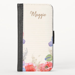 Feminine dusty flowers monogram trendy name iPhone x wallet case