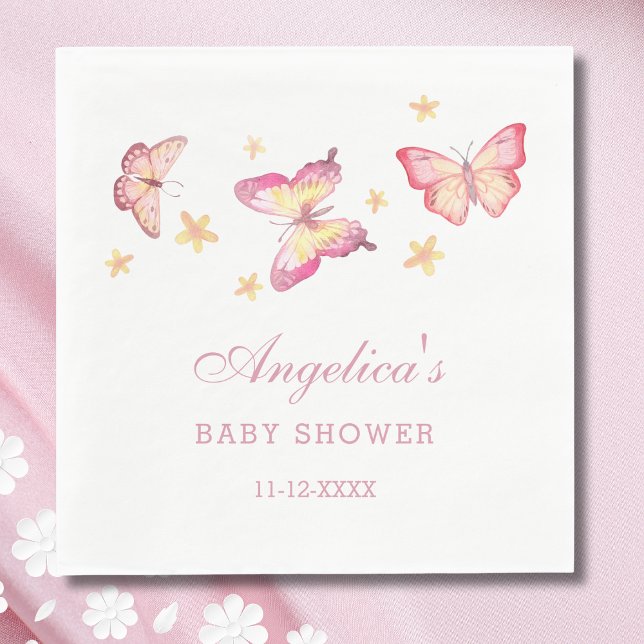 Feminine Dusty Pink Butterfly Baby Girl Shower Napkins (Creator Uploaded)