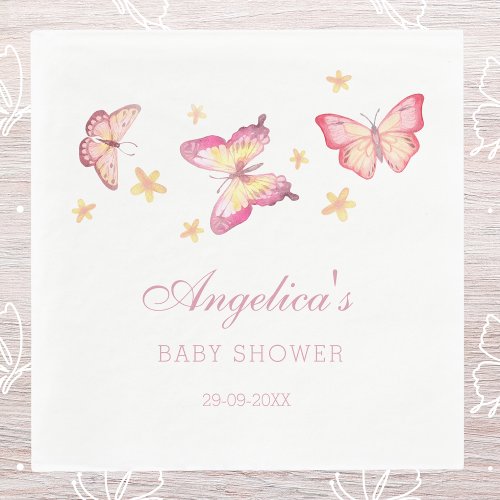 Feminine Dusty Pink Butterfly Baby Girl Shower Napkins