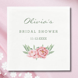 Feminine Dusty Pink Peony Floral Bridal Shower Napkins
