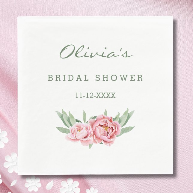 Feminine Dusty Pink Peony Floral Bridal Shower Napkins (Creator Uploaded)