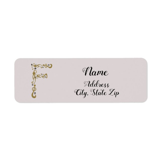 Feminine Elegant Gold Letter F Monogram Initial Label (Front)