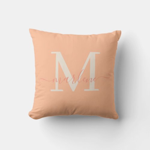 Feminine Elegant Monogrammed Initial Peach Fuzz  Throw Pillow