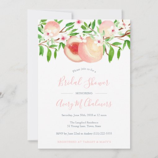 Feminine Elegant Sweet Peach Bridal or Baby Shower Invitation | Zazzle