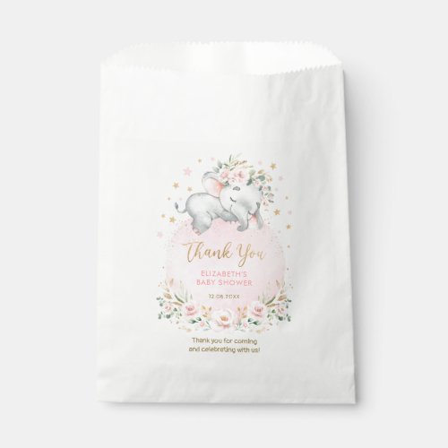 Feminine Elephant Pink Blush Floral Baby Shower Favor Bag