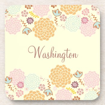 Feminine Fancy Modern Floral Personalized Coaster by JK_Graphics at Zazzle