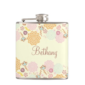 Feminine Fancy Modern Floral Personalized Flask by JK_Graphics at Zazzle