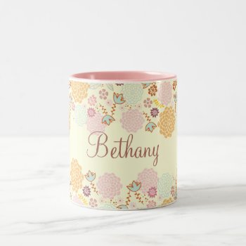 Feminine Fancy Modern Floral Personalized Two-tone Coffee Mug by JK_Graphics at Zazzle