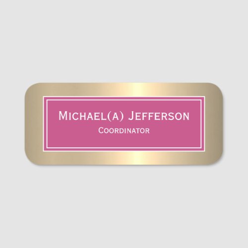 Feminine Fashionable Peony Red  Gold Modern Chic Name Tag