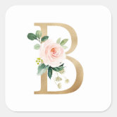 Feminine Faux Gold Foil Floral Letter M Monogram Square Sticker