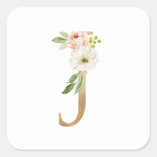 Floral Watercolor Monogram - J - Monogram J - Kids T-Shirt