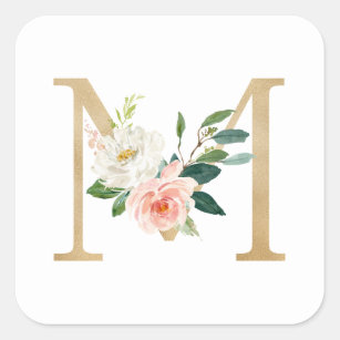 Letter M Floral - Monogram Initials Sticker