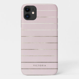 Feminine Faux Gold Foil Stripes Pattern Blush Pink iPhone 11 Case