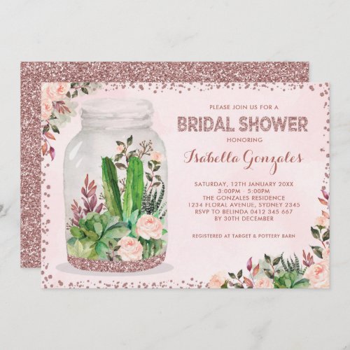 Feminine Fiesta Bridal Shower Floral Terrarium Invitation