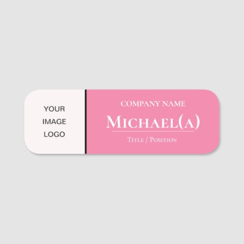 Feminine Flamingo Pink  Pearl White Business LOGO Name Tag