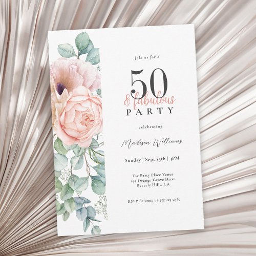 Feminine Floral 50 and Fabulous Birthday Party Invitation