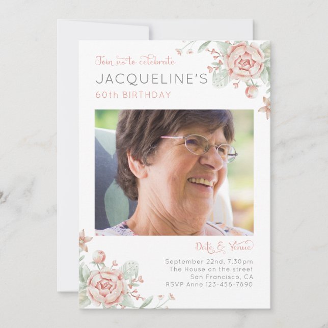 Feminine Floral 60th Birthday Invitation (Front)