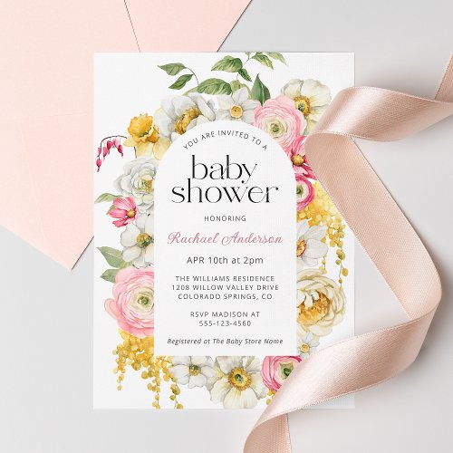 Feminine Floral Arch Girl Baby Shower Invitation