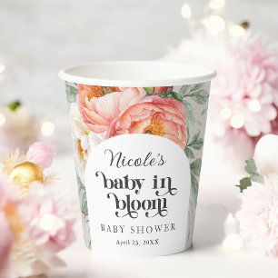 Feminine Floral Baby in Bloom Baby Shower Paper Cups