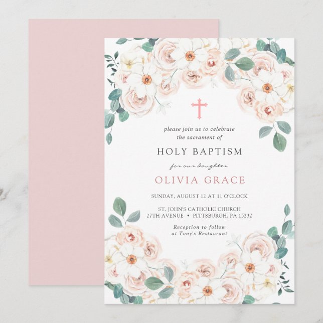 Feminine Floral Baptism Invitation (Front/Back)