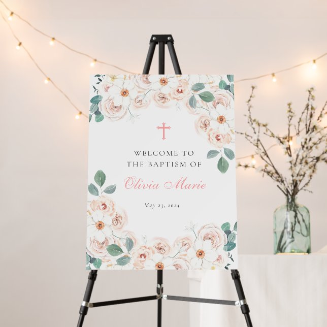 Feminine Floral Baptism Welcome Foam Board (In Situ (Stand))