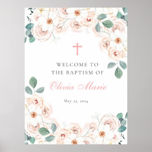Feminine Floral Baptism Welcome Poster