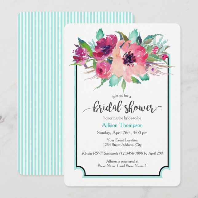 Feminine Floral Bouquet Bridal Shower Invitation (Front/Back)