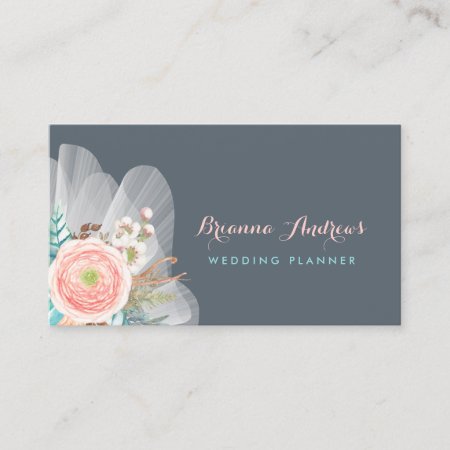 Feminine Floral Bouquet Elegant Wedding Planner Business Card