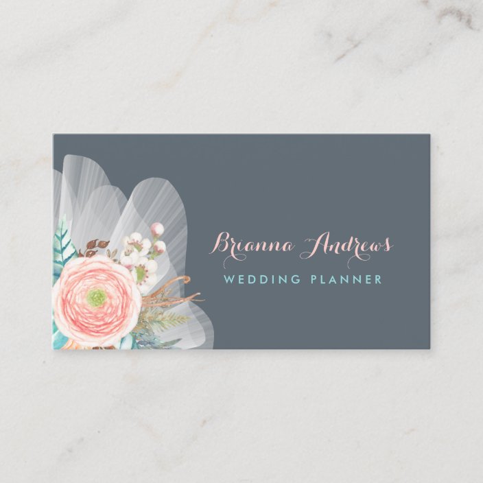 Feminine Floral Bouquet Elegant Wedding Planner Business Card Zazzle Com