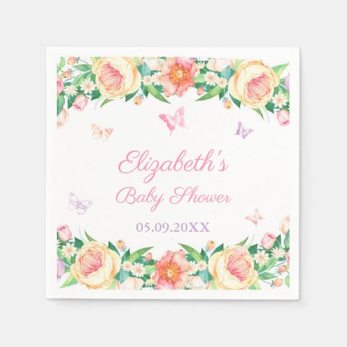 Feminine Floral Butterfly Garden Pastel Birthday Napkins