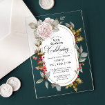 Feminine Floral December 50th Birthday Celebration Acrylic Invitations<br><div class="desc">When your birthday occurs in the month of December, it often gets lost in all the holiday fanfare. Make the guest of honor feel special with this beautifully unique custom birthday party invitation. A feminine pink rose floral accent added to the holly and berries evergreens on this unique acrylic card...</div>