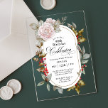 Feminine Floral December 90th Birthday Celebration Acrylic Invitations<br><div class="desc">When your birthday occurs in the month of December, it often gets lost in all the holiday fanfare. Make the guest of honor feel special with this beautifully unique custom birthday party invitation. A feminine pink rose floral accent added to the holly and berries evergreens on this unique acrylic card...</div>