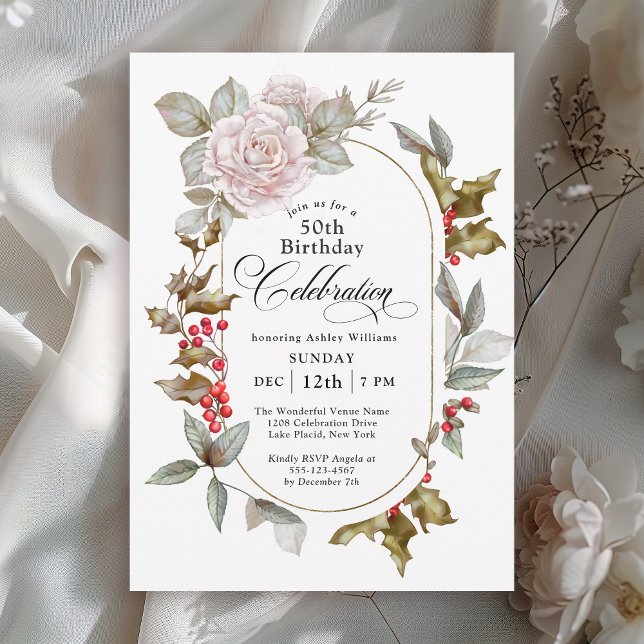 Feminine Floral December Birthday Celebration Invitation (Creator Uploaded)