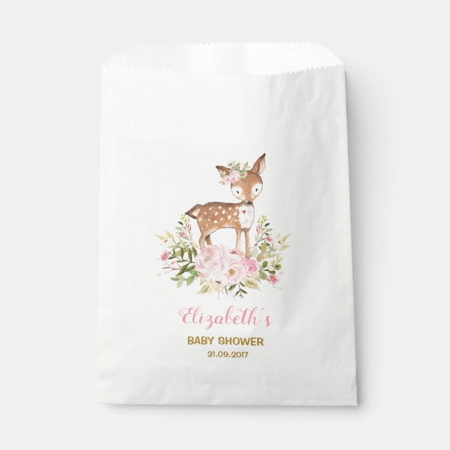 Feminine Floral Deer Baby Shower Woodland Birthday Favor Bag (Front)
