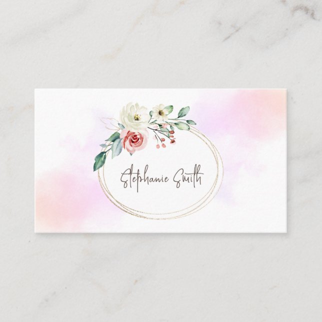 Feminine Floral Modern  Watercolor Pink Business Card (Front)