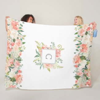Feminine Floral Pattern with Your Monogram Fleece Blanket
