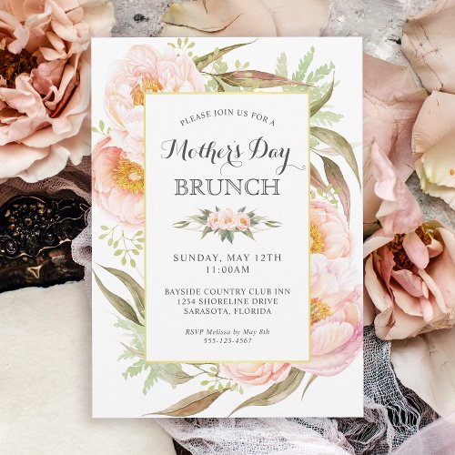 Feminine Floral Pink Peonies Mothers Day Brunch Invitation