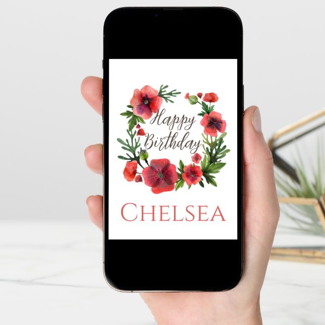 Feminine Floral Poppy Birthday Card For Her (Front Digital)
