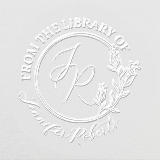 Feminine Floral Script Initials Library Bookplate Embosser (Design)