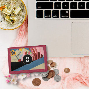 Feminine Floral Striped Monogram  Trifold Wallet
