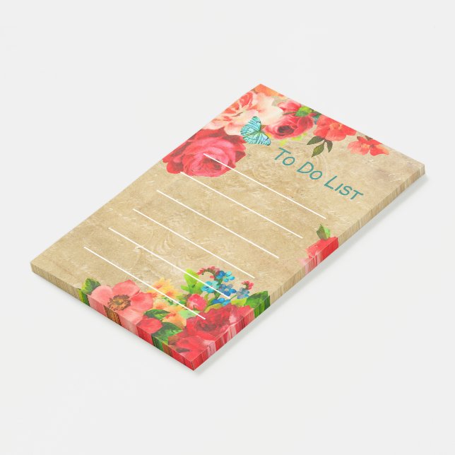 Feminine Floral To Do List Post It Notes (Angled)
