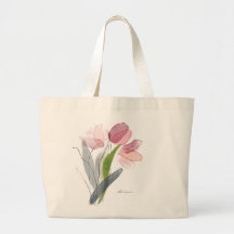 Feminine Floral Tulips Green Leaves Large Tote Bag