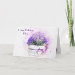 Feminine floral watercolor birthday card<br><div class="desc">This is such a pretty and feminine image of a pot of purple and white flowers. An ideal card for the woman in your life who loves flowers and or gardening. The internal image can be used for framing. This is easy to customize but if you have any problems you...</div>