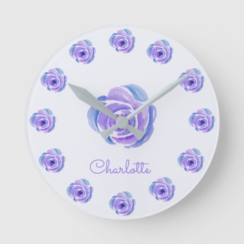 Feminine Floral Watercolor Lavender Round Clock