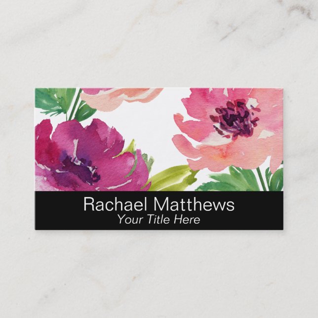 Feminine Floral Watercolor Roses Business Card (Front)