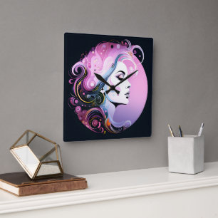 "Feminine Flourish" Women's Beauty Square Wall Clock