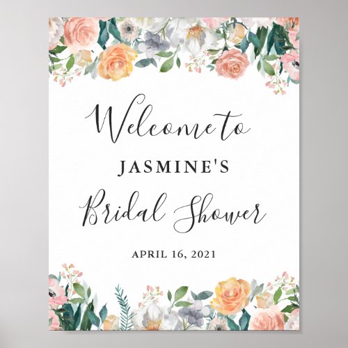 Feminine Garden Roses Floral Bridal Shower Sign