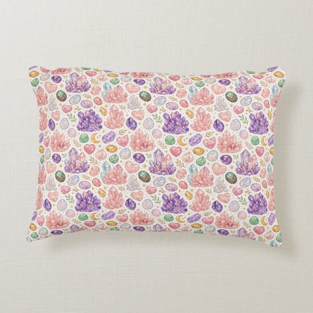 Feminine Gemstone Seamless Pattern Accent Pillow (Back)